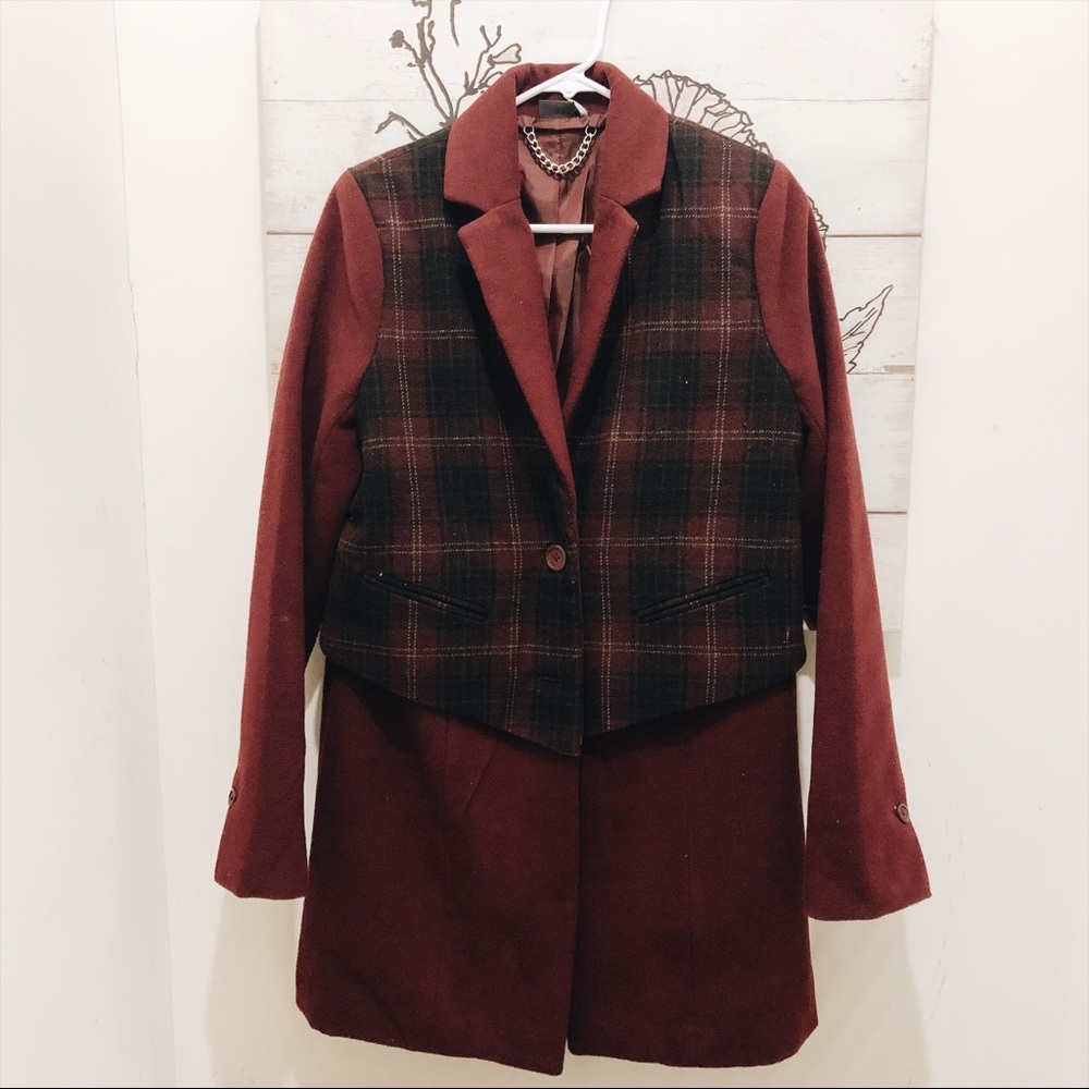 Checkered blazer trench coat